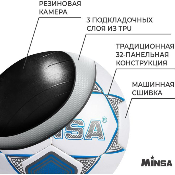 Мяч футбольный MINSA, TPU, машинная сшивка, 32 панели, р. 5