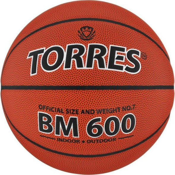 Мяч баскетбольный Torres BM600, B10027, PU, клееный, 8 панелей, размер 7