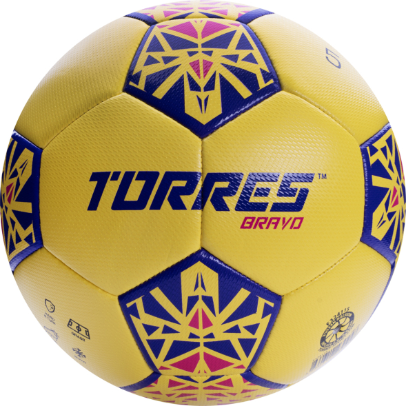 СЦ*Мяч футб. TORRES Bravo-5, F324115, р.5, ПУ, 4 сл, 32 п, гибрид.сшивка, желтый