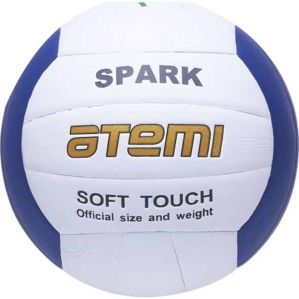 Мяч волейбольный Atemi SPARK, синтетическая кожа Microfiber, бел/син, 18 п, клееный, окруж 65-67