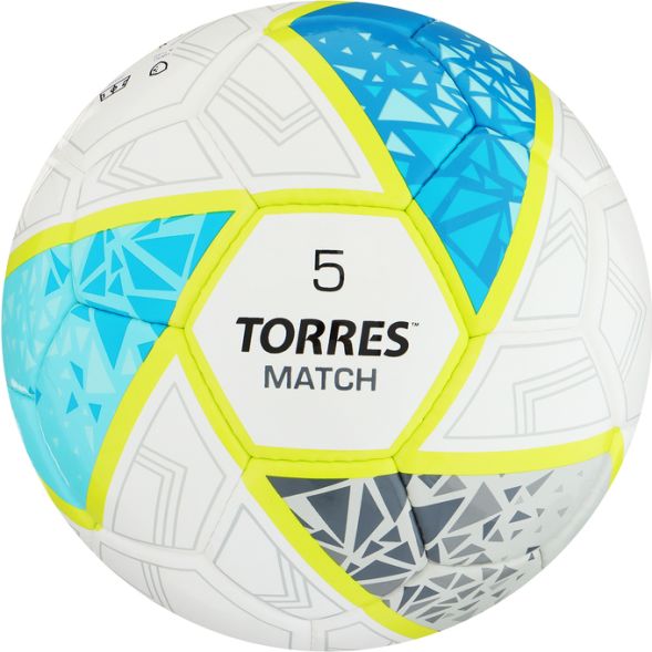 Мяч футб. &quot;TORRES Match&quot; арт.F323975, р.5, 32 панел. PU, 4 под. слоя, руч. сшив.,бел-сер-гол 1034864