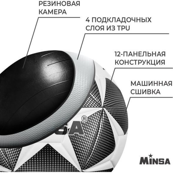 Мяч футбольный MINSA, TPU, машинная сшивка, 12 панелей, р. 5