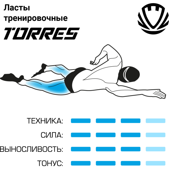 Ласты для бассейна TORRES F01, SWF012401BK, р. EU 27-29 (XXS), черно-серый