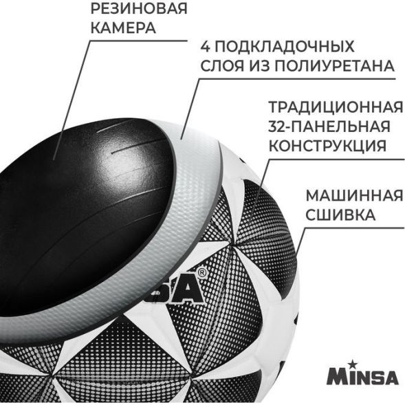 Мяч футбольный MINSA, PU, машинная сшивка, 32 панели, р. 4