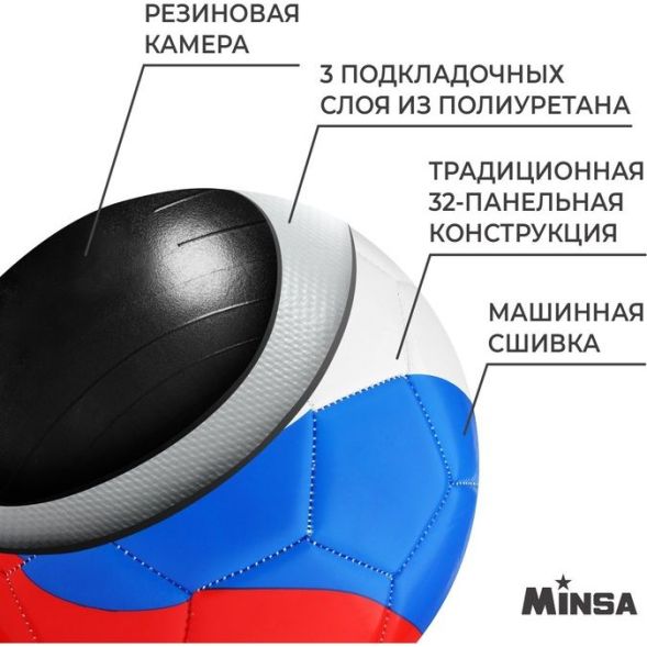 Мяч футбольный MINSA «РОССИЯ», PU, машинная сшивка, 32 панели, размер 5