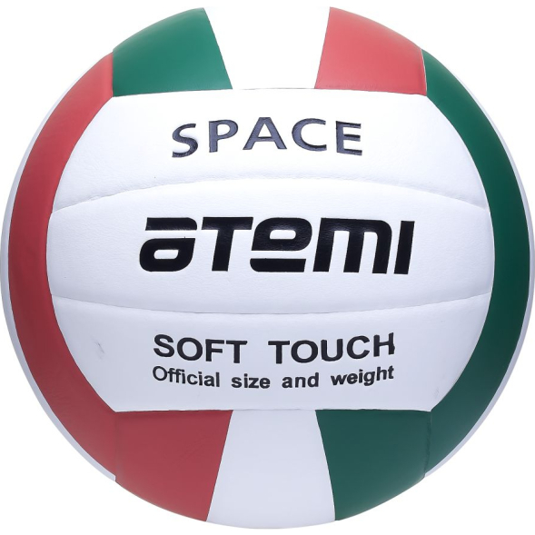 Мяч волейбольный Atemi SPACE, синтетическая кожа PU Soft, зел/бел/красн, 18 п, клееный, окруж 65-67