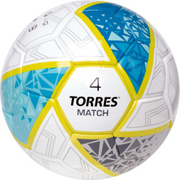 Мяч футб TORRES Match, F323974,р 4, 32 пан ПУ, 4 под слоя, ручн сшивка, бело-серо-голубой