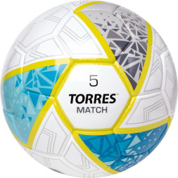 Мяч футб TORRES Match, F323975, р 5, 32 панел ПУ, 4 под слоя, руч сшив , бело-серо-голубой