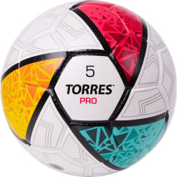 Мяч футб TORRES Pro, F323985, р 5, 32 панел EPU-Microf, 4 подкл слоя, ручная сшивка, бело-мультик