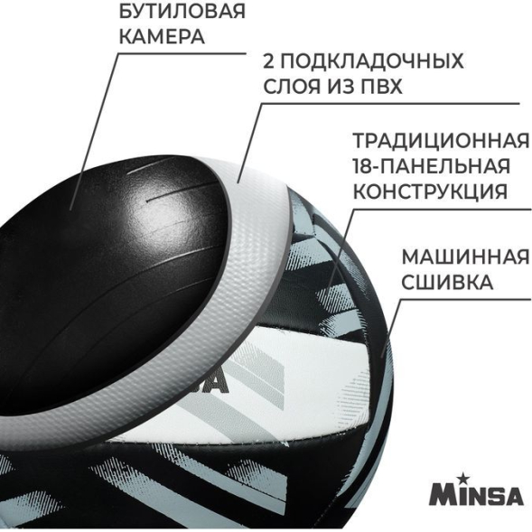 Мяч волейбольный MINSA PLAY HARD, ПВХ, машинная сшивка, 18 панелей, р. 5