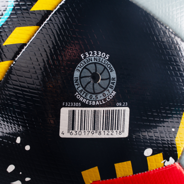 Мяч футб. TORRES Junior-5 Super, F323305, р.5, ПУ,4сл,12 п,гибрид.сш,крас-чёрн-сер