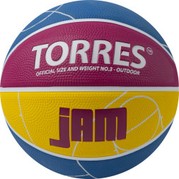 Мяч баск TORRES Jam, B023123, р 3, резина, нейлон корд, бут кам , син-желто-малиновый