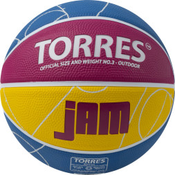Мяч баск TORRES Jam, B023123, р 3, резина, нейлон корд, бут кам , син-желто-малиновый