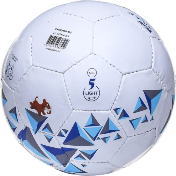 Мяч футбольный ATEMI CRYSTAL JUNIOR, PVC, бел/син/гол, размер 5, 7-10лет, р/ш, окруж 68-70