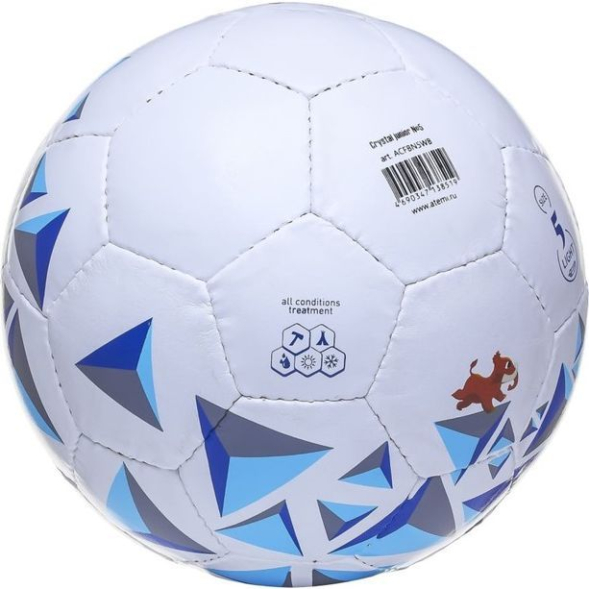 Мяч футбольный ATEMI CRYSTAL JUNIOR, PVC, бел/син/гол, размер 5, 7-10лет, р/ш, окруж 68-70