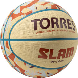 Мяч баск TORRES Slam, B023145, р 5, резина, нейлон корд, бут кам, бежево-коричневый