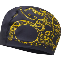 Шапочка для плавания тканевая с ПУ покрытием, чёрн.,принт зол., PU 303