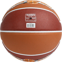 Мяч баск TORRES Power Shot, B323187, р 7, 8 пан , ПУ, нейлон корд,бут кам, коричнево-оранжевый