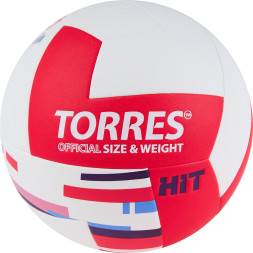 Мяч вол. TORRES Hit, V32355 р.5, синт.кожа (ПУ), клееный, бут.кам, бело-красный