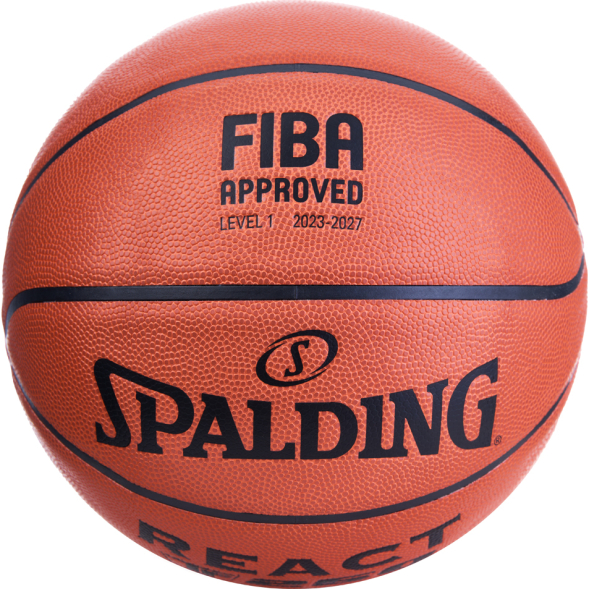 Мяч баск. SPALDING TF-250 React 76967z, р.7, FIBA Approved, композит. кожа (ПУ), коричнево-черный