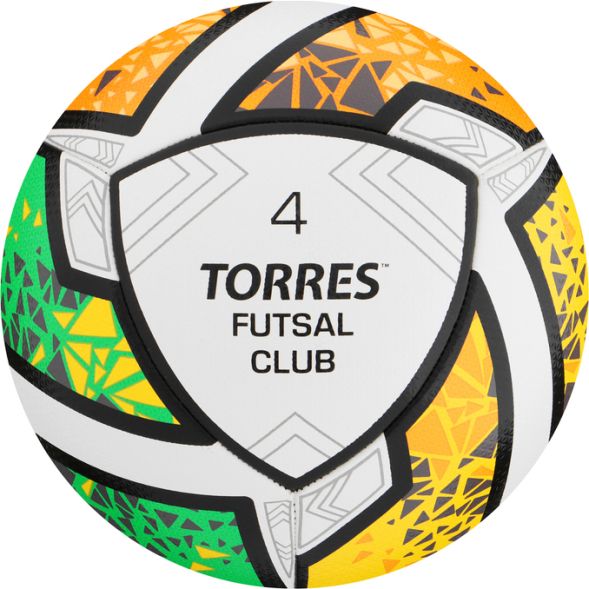 Мяч футзал. TORRES Futsal Club, FS323764, р.4, 10 пан. ПУ, 4 под. сл, гибрид. сш. бело-зел-о 1045897