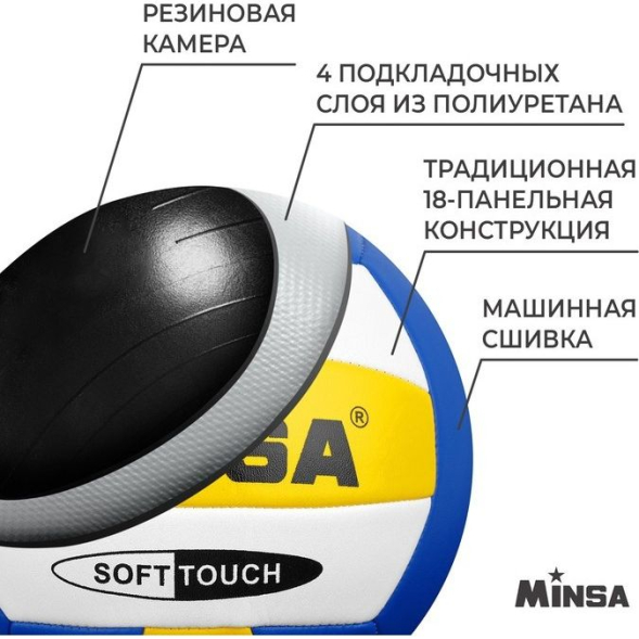 Мяч волейбольный MINSA, PU, машинная сшивка, 18 панелей, р. 5