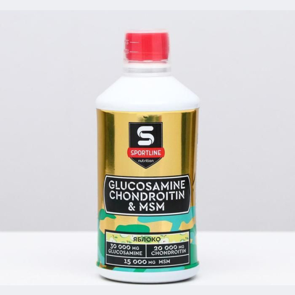 Витамины SportLine Glucosamine &amp; Chondroitin &amp; MSM, яблоко, спортивное питание, 500 мл