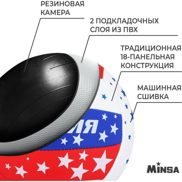 Мяч волейбольный MINSA, ПВХ, машинная сшивка, 18 панелей, р. 5