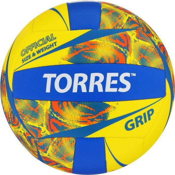 Мяч вол. &quot;TORRES Grip Y&quot; арт.V32185, р.5, синт.кожа (ТПУ), маш. сшивка, бут.камера,желто-син