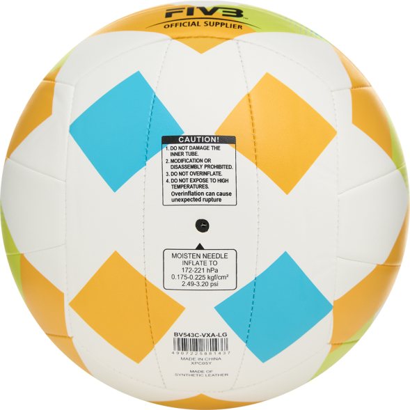 Мяч вол. пляжн. MIKASA BV543C-VXA-LG, 18 панелей, синт.кожа (ТПУ), маш.сш., бут.кам, мультиколор